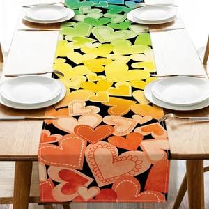 Seliem Rainbow Love Heart LGBTQ Pride Month Table Runner, LGBT Gay Lesbian Bisexual Pansexual Kitchen Dining Table Decor, Burlap Home Decoration Indoor Outdoor Party Supply 13 x 72 Inch