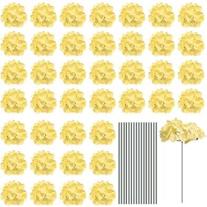 MECCANIXITY Silk Artificial Hydrangea Flowers, Yellow Artificial Flowers Heads with Stems, Full Hydrangea Flowers for Wedding Centerpieces, Party Decoration 30 Set