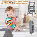 FUNLIO Foldable Kitchen Step Stool for Kids 2-6 Years, Montessori Step Stool, 3-Level Height Adjustable Standing Tower, Easy to Assemble, CPC & CE,Grey