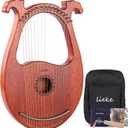 LIEKE Lyre Harp 16 Metal Strings,Mahogany Body and Copper Saddle,Mini Harp instrument Gift with Bag Tuning Wrench for Beginner Musician