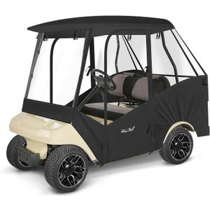 Golf Cart Enclosure 4 Passenger for Club Car DS 4-Seater 2+2 58" Short Roof Waterproof Windproof Driving Rain Cover with 4-Sided Clear Windows Mirror Zipper Roll-up Door Black