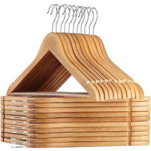 AMKUFO Wooden Hangers 20 Pack Wood Suit Hangers Non Slip Wooden Coat Hangers with Smooth Fnish Cut Notches 360 Swivel Hook Clothes Hangers for Jeans Pants Jackets Shirts Dresses, Natural