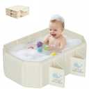 Foldable Baby Bathtub for Ages 06, Toddler Bath Tub for Shower, Collapsible Kids Bathtub with 4 Support Legs, Anti-Slip Bottom & Dual Drain Holes, Portable Travel Bath, Easy Storage (Off-White)