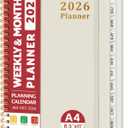 2 x 2026 Planner, Weekly and Monthly Calendar Planner, January 2026 - December 2026, Hardcover 2026 Calendar Book with Tabs For Women & Men, Inner Pocket, Spiral Bound, Perfect for Office Home School Supplies - A4 (8.5" x 11"), Gray