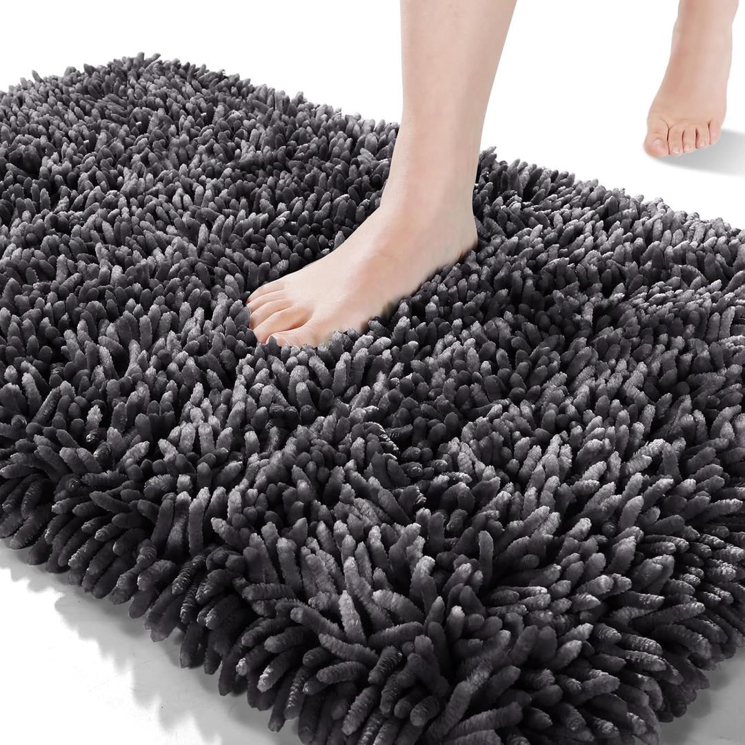Yimobra Bathroom Rug Mat 24 x 17, Soft and Absorbent Water Non Slip Chenille Bath Rug, Machine Washble Quick Dry Bath Mat, Shower Mat Outside Shower, Bathroom Home Decor Accessories, Dark Grey