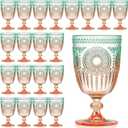 XUWAIDSGN 24Pcs Plastic Vintage Wine Glasses 13.5oz Reusable Embossed Goblet Glasses Green Orange Gradien Retro Wine Glassware Unbreakable Stemmed Champagne Water Cups for Cocktail Juice Wedding, 3.5"x 6.3"