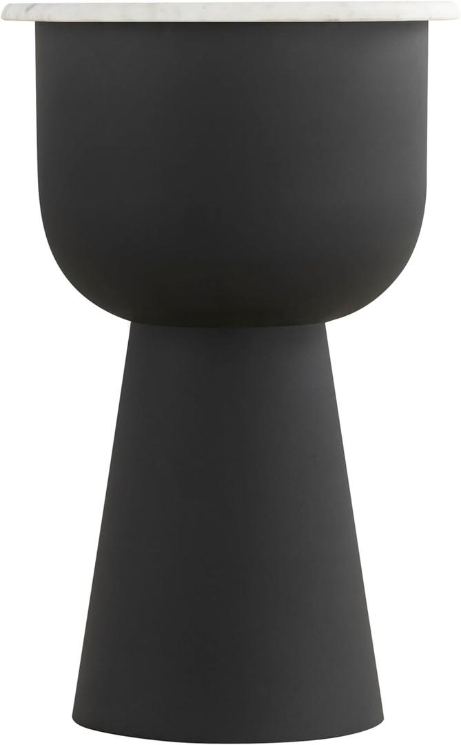 NILA Black Side Table with White Marble Top  14 Round End Table  Modern Accent Table for Living Room, Bedroom, Bedside Storage  Elegant Small Space Furniture