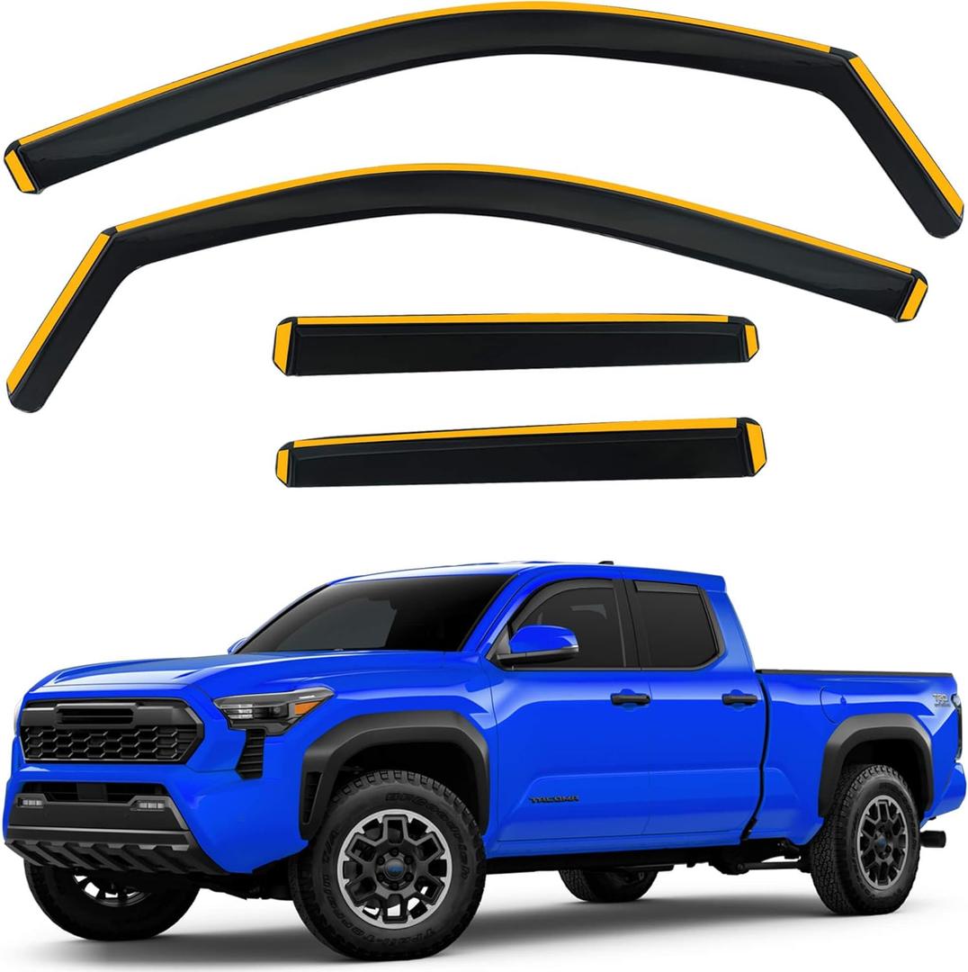Shatterproof in-Channel Rain Guards for Toyota Tacoma 2024-2025 Double Cab, Clip-on Window Deflectors Vent Window Visors Rain Sun Wind Guards Shade Deflectors, 4 pcs
