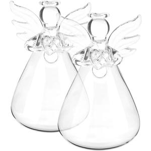 Yardwe 2Pcs Glass Hydroponic Flower Vase, Angel-Shaped Clear Glass Planter for Indoor Plants, Decorative Transparent Propagation Container for Living Room, Bedroom, or Office, 3.74x2.16 Inch