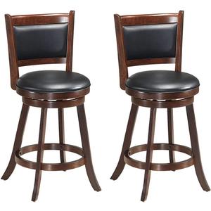 ERGOMASTER Bar Stools Set of 2, 24 Counter Height Stools for Kitchen Island, Rubber Wood, Swivel Barstools with Backs for Pub, Bar, Restaurant, Brown & Black