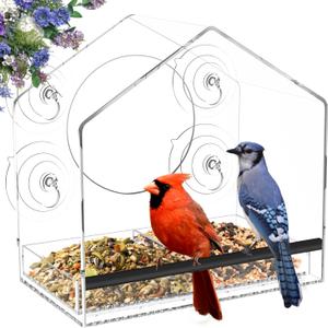 Window Bird Feeder with Strong Suction Cups - Clear Acrylic BirdFeeders for Outdoor Viewing, Large Capacity, Easy to Clean, Bird Watching Gifts for Mom Cats Kids