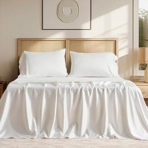 EVERGRACE Tencel Sheet Set King Size 4 PiecesSoft Cooling Bed Sheets for Hot Sleepers, Eucalyptus Lyocell Luxury Breathable Bedding Set, 1 Fitted Sheet, 1 Flat Sheet, 2 Shams, White