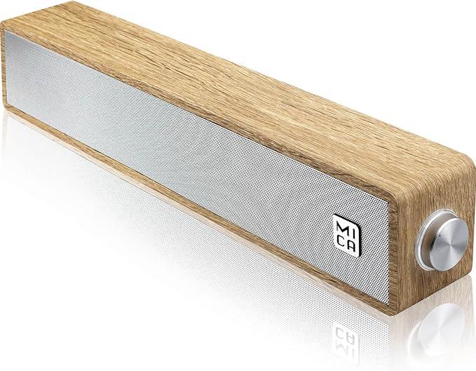 MICA Computer Speakers, Vintage Wired Computer Sound Bar, Retro Wooden Mini Soundbar, 3.5 Mm Aux Connection, USB Powered PC Speakers for Desktop Monitor, Laptop, Tablets (Yellow)
