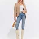 Coutgo Women's Knee High Boots Wide Calf Square Toe Chunky Heeled Pull-on Boot (6)