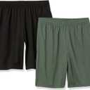 Amazon Essentials Men's Athletic Basketball Gym,Performance Tech Loose-Fit Training Shorts, Pack of 2 (Medium, Black/Olive)