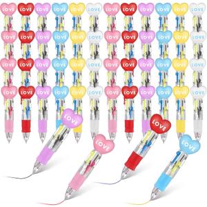 50 Pcs Multicolor Valentine Ballpoint Pen Bulk 4 in 1 Retractable Valentine Ballpoint Writing Pens Colored Mini Heart Gifts for Home Love Theme Party Supplies Favors Exchange Gifts