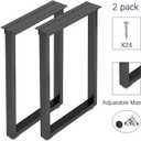 Metal Table Legs 28 inch Height x 17.7 inch Wide with Adjustable Protector Feet, Industrial & Rustic Style Heavy Duty Metal Furniture Legs for Desk/Table, (Bear Up to 800lb), Black, Set of 2