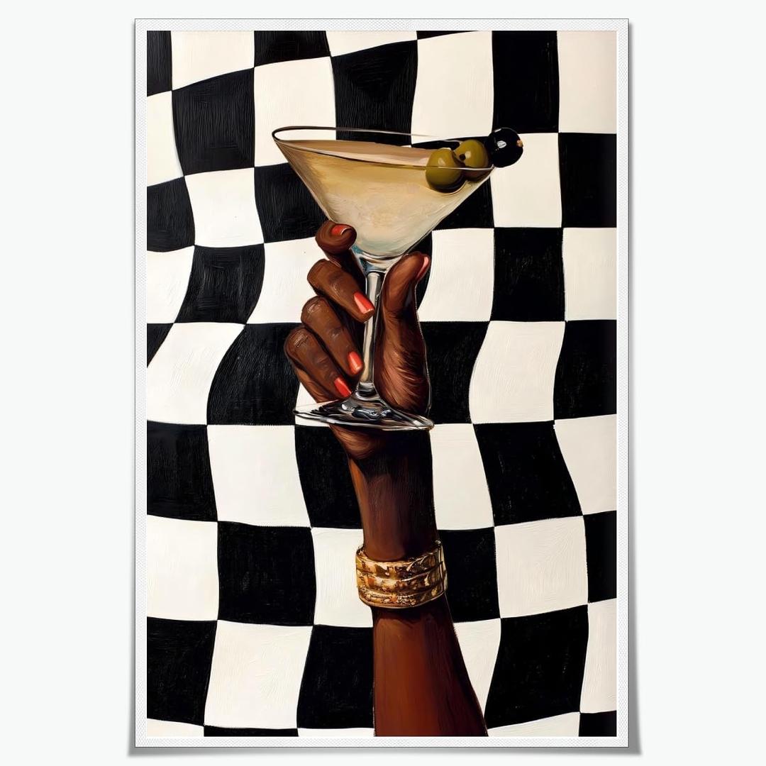 Cool Apartment Wall Art Retro Martini Art Poster Vintage Cocktail Canvas Prints Black Girl Bar Cart Decor for Bar Bedroom 12x18inch Unframed (12L" x 18W")