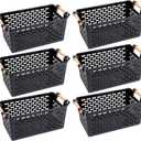 Yesland 6 Pack Plastic Storage Basket, Black Basket Organizer Bin with Handles for Home Office Closet, 6 x 12 x 5 Inches