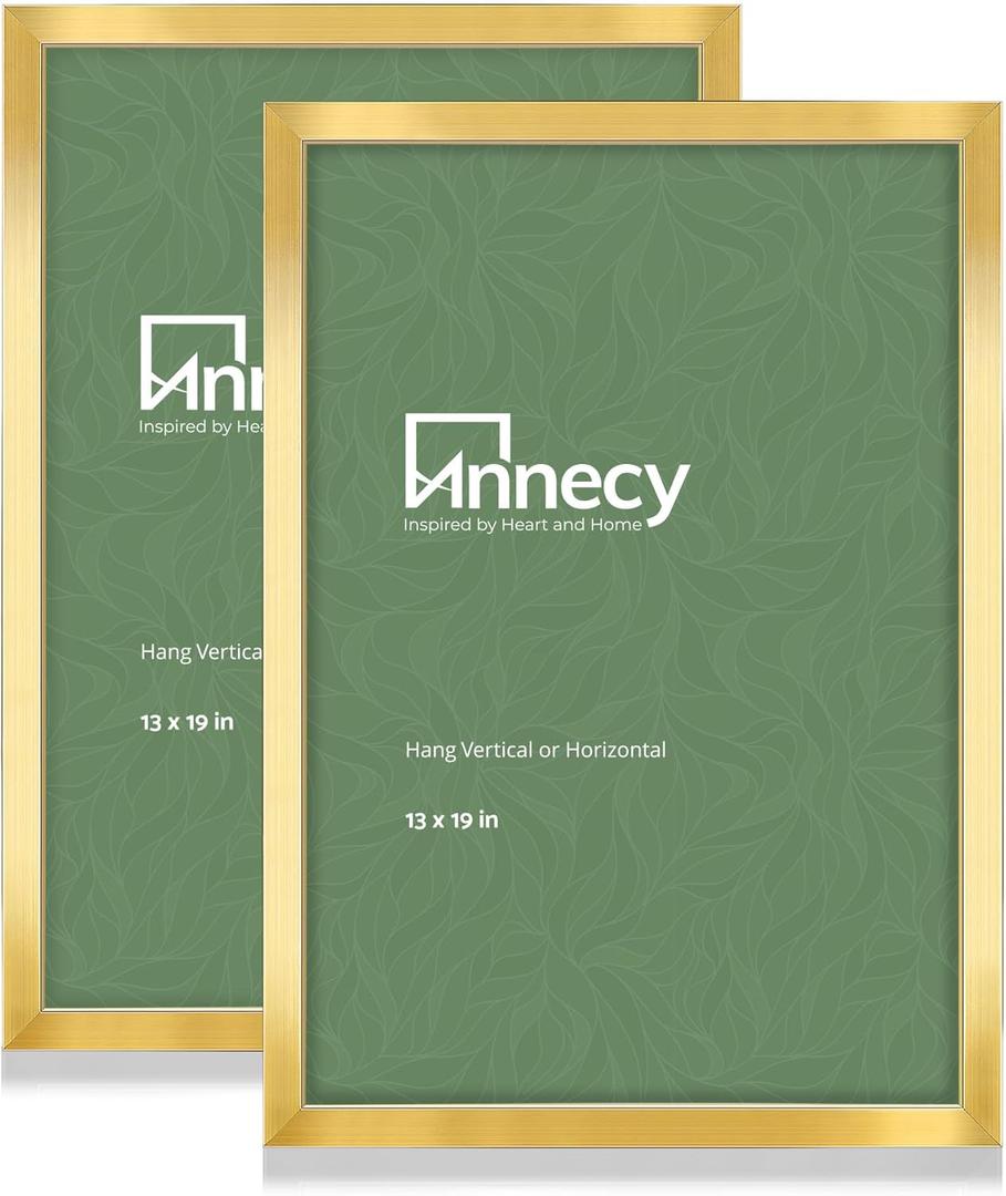 Annecy 13x19 Picture Frame Gold 2 Pack, 13 x 19 Picture Frame for Wall Decoration, Classic Gold Minimalist Style Suitable for Decorating Houses, Offices, Hotels