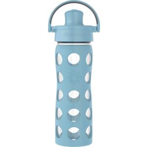 Lifefactory 16-Ounce Glass Water Bottle with Active Flip Cap and Protective Silicone Sleeve, Denim