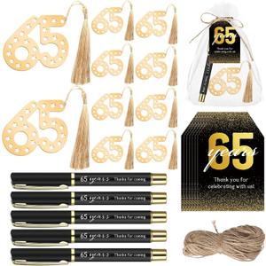 Spakon 25 Set 65th Birthday Party Favor for Guest Anniversary Party Favor Golden Birthday Bookmark Thanks for Coming Pen with Tag Appreciation Gifts for Women Men Wedding New Year
