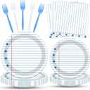 Back to School Party Supplies - Serves 25, Notebook Lined Paper Disposable Tableware, Includes Paper Plates, Napkins, and Plastic Forks for Kids’ Birthday, Classroom, Teacher Themed Decoration