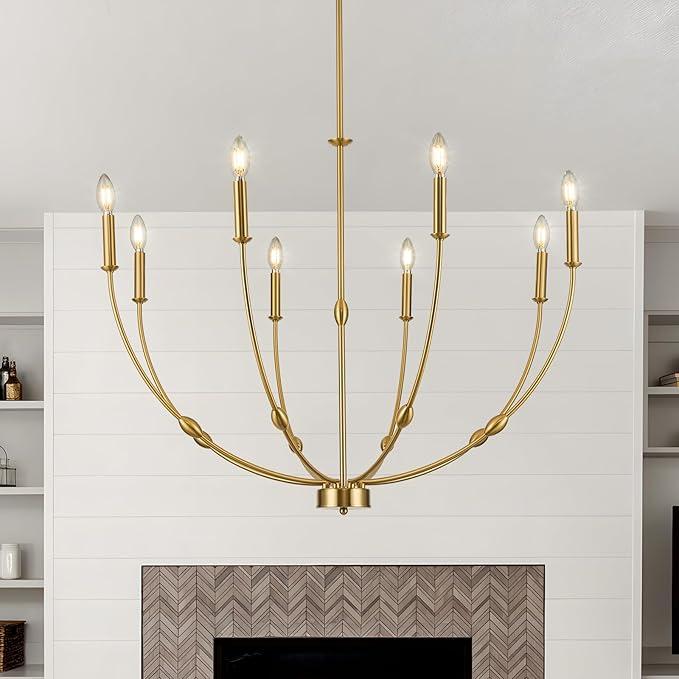 ACANER 8-Light Candle Chandeliers, 35 Inch Brushed Gold Dining Room Light Fixture, Modern High Ceiling Chandeliers for Living Room, Entryway, Foyer