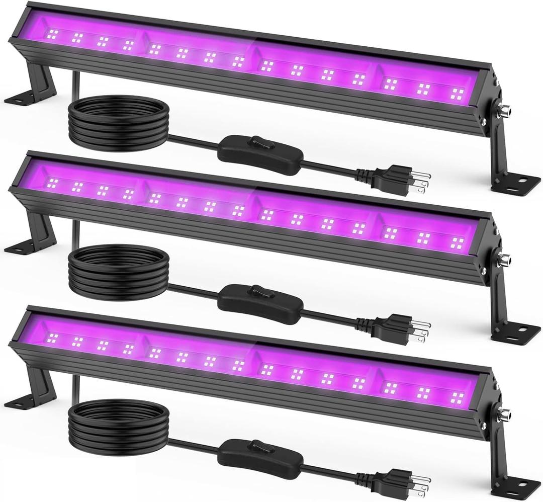 38W LED Black Light Bar, Blacklight Bars with Plug and Switch for Blacklight Party Halloween Bedroom Body Paint Stage Lighting 3 Pack