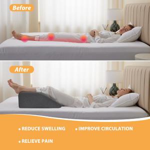 Leg Elevation Pillows, Leg Pillows for Sleeping, Cooling Gel Memory Foam Top, Wedge Pillow for Legs, Leg Wedges for Circulation, Swelling, After Surgery - Removable Cover (8 Inch, Black) (22*24+8)