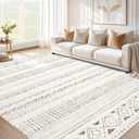 cotiled 10x12 Area Rug Living Room: Washable Boho Rugs with Non Slip Backing Large Soft Indoor Stain Resistant Carpet for Bedroom Farmhouse Dining Room Lightweight Home Decor L Brown/Cream