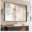 Black 55x36 Inch Metal Framed Mirror for Wall, Large Rounded Rectangle Mirror, Anti-Rust, Tempered Glass, Hangs Horizontally or Vertically