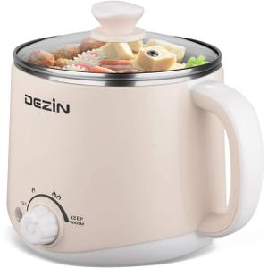 Dezin Electric Pot, 1.6L Ramen Cooker, Hot Pot Electric Stainless Steel, Multifunctional Cooker for Egg, Pasta, Soup, Porridge, Oatmeal with Temperature Control and Keep Warm Function (Beige)