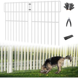 25 Panels Garden Fencing Animal Barrier, 17in (H) X 27ft (L) No Dig Dog Fence, 1.25 in Gap Fence Border for Dogs Rabbits, Rustproof Metal Decorative Fences Blocker for Outdoor, Yard, Patio, White