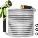 Svansea Metal Garden Hose 100ft Stainless Steel Hose Heavy Duty Flexible Water Hose with 10 Way Spray Nozzle 3/4 Solid Brass Fittings-Outdoor Yard Lightweight No Kink Leak Resistant Water Pipe