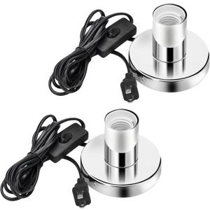Bestview Polished Metal Desktop Lamp Base, Small Industrial Table Lamp, Simple E26/E27 Screw Light Socket Edison Bulb Holder with Cord On/Off Switch US Plug (Silver, 2 Pack)