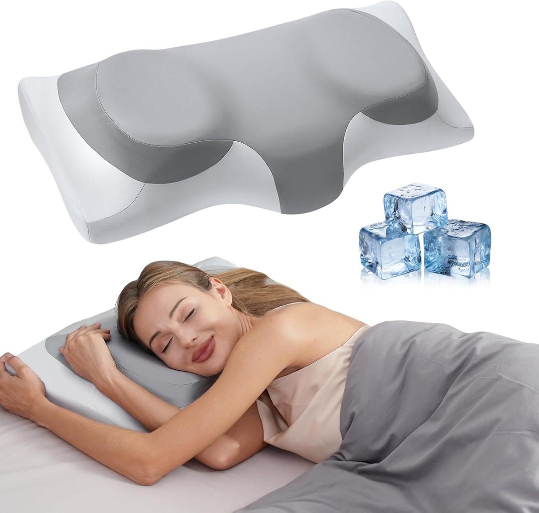 ABLEGRID Dual-Layer Memory Foam Cervical Neck Support Pillow,Contour Cooling Gel Pillow for Neck Shoulder Pain Relief,Ergonomic Orthopedic Adjustable Deep Sleep Bed Pillow for Side,Back,Stomach Sleep, 25.59*13.38*4.72inches