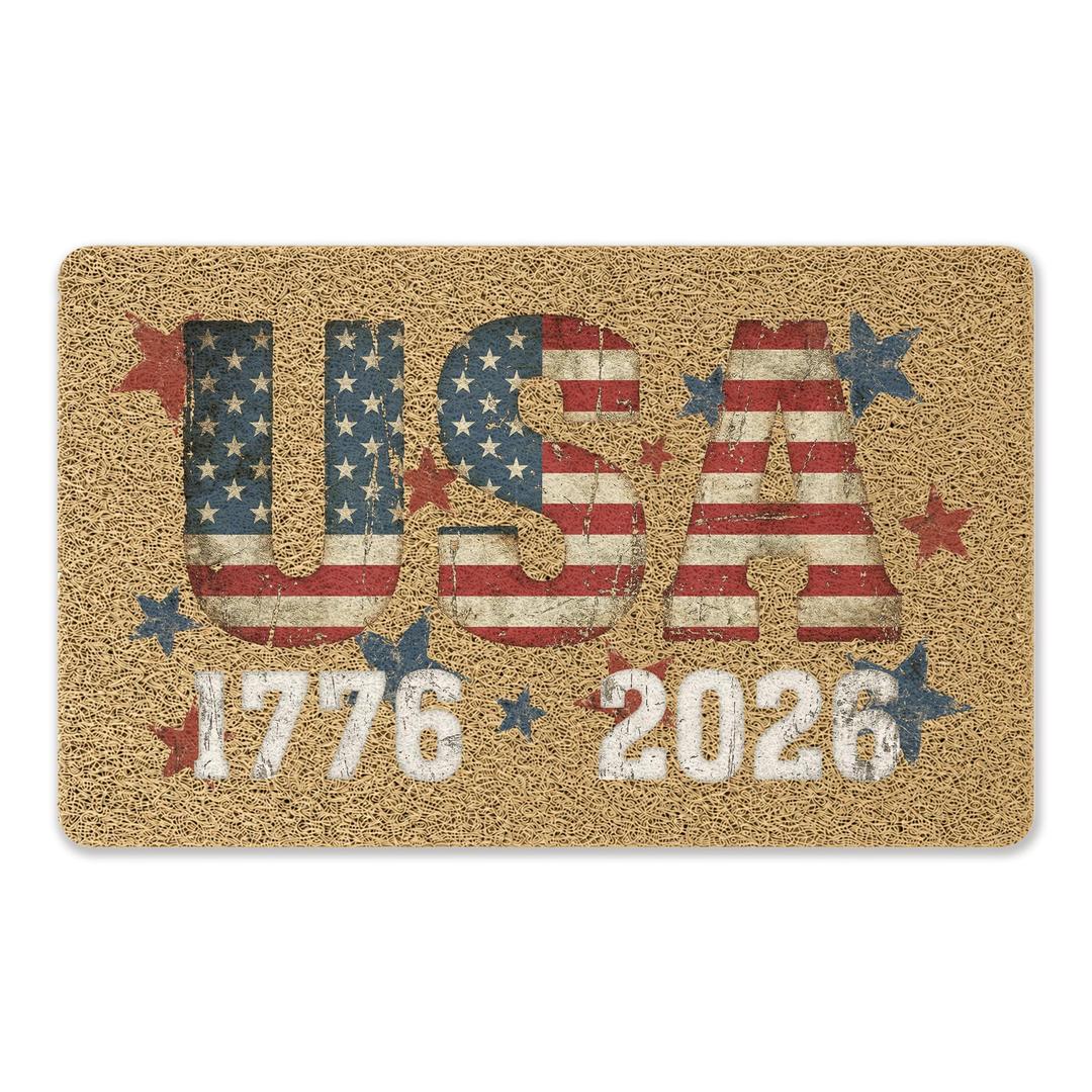 FTKBGHY Patriotic USA Door Mat, Retro Red White and Blue American Flag Star Welcome Mat for Front Door Outdoor Indoor Porch Entrance Entryway, Home Decor, 17x30 Inches