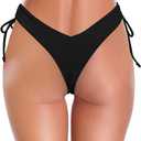 SHEKINI Women's Bikini Bottom V Cheeky High Cut Thong Tie Side Swimsuit Bottom Brazilian Swim Bottom (Black, M)