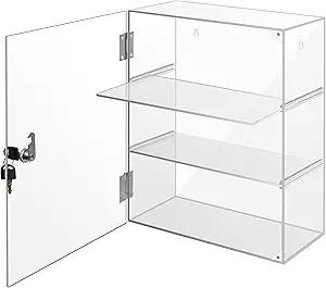 Locking Display Case, Removable 3Tier Acrylic Display Case with Lock Key, Clear Countertop Display case with Shelves Showcase Display Cabinet for Retail Store Collectibles Figures(11.8x5.9x15.7 inch)