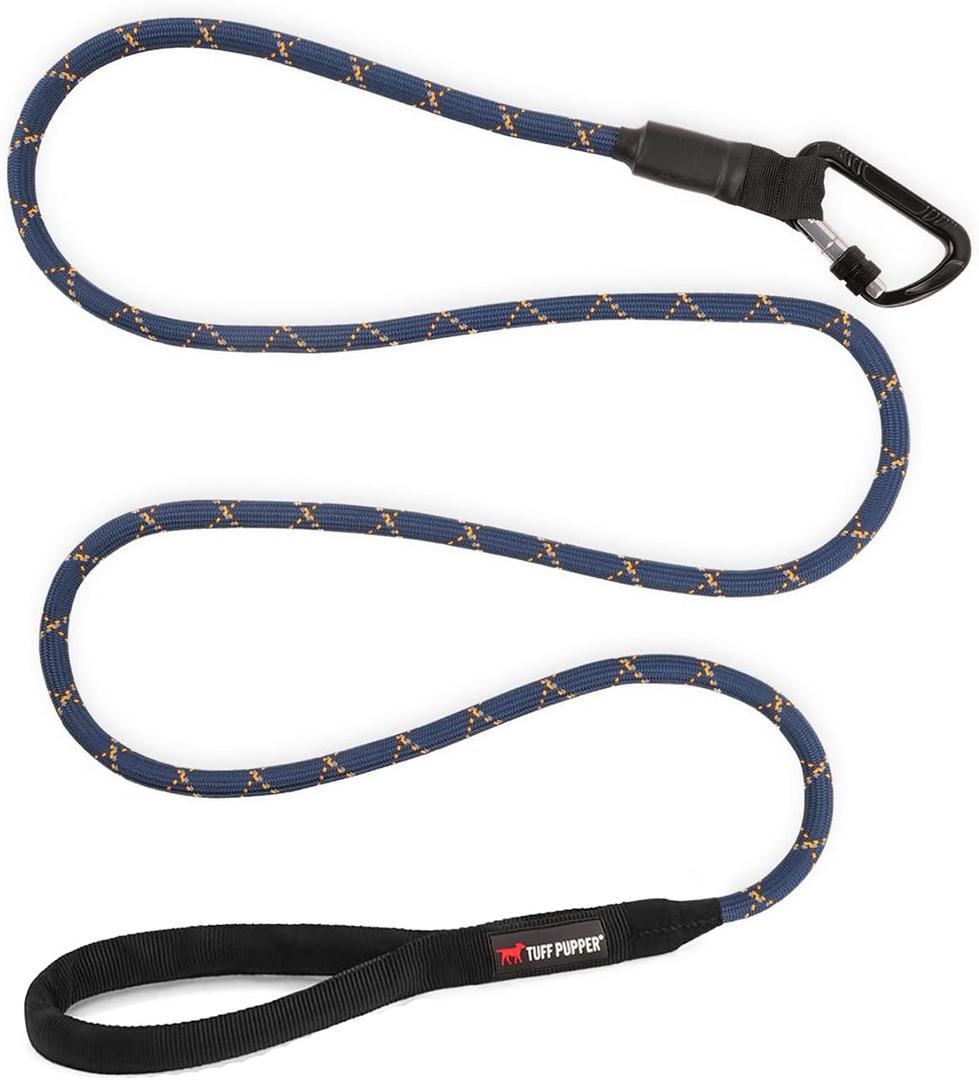 Sentry Heavy Duty Rope Dog Leash - 6 Foot Reflective Leash with Lockable Metal Carabiner for Medium & Large Dogs (Midnight Blue)