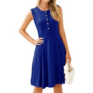 Simplee Womens Summer Mini Dress - Crew Neck A line Flowy Boho Short Sundress Vacation Outfits (Blue Purple, Medium)