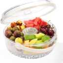 Large Ice Chilled Serving Tray with Lid Handle & Dip Holder for Parties,Fruit Chilled Party Platter,Veggie Tray Cold Party Platter Cold Serving Platter and 5 Compartments (11.8")