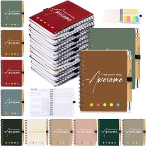 Moinchore 20 Sets Employee Appreciation Gift Bulk Valentine Gift for Office Staff Coworker Thank You Being Awesome Weekly Planner Notebook Pen Sticky Notepad for Teacher Nurse (Bamboo,Retro Color) (1 Count (Pack of 20))
