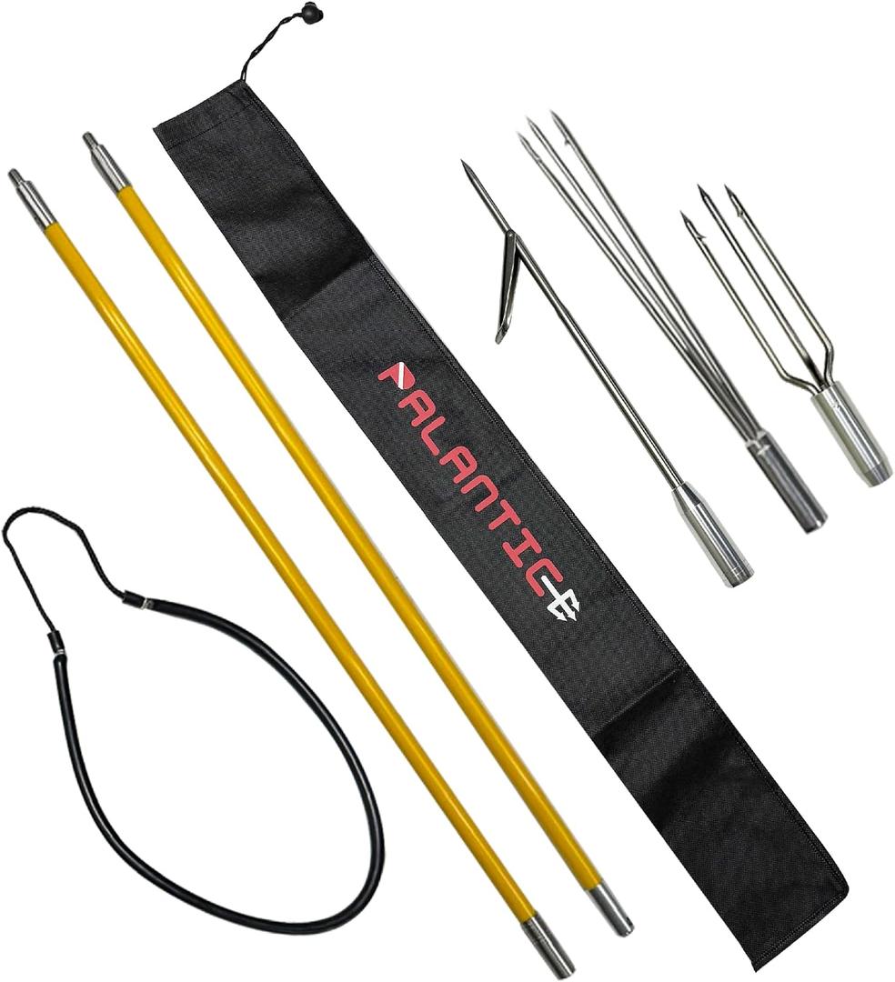 Scuba Choice 5' (Two-Piece) Fiberglass Travel Pole Spear, 3 Speartip Set (12" Paralyzer, Single Barb & Lionfish Tip) w/Black Hawaiian Sling & Carry Bag, Ice Spearfishing & Underwater Hunting Gear