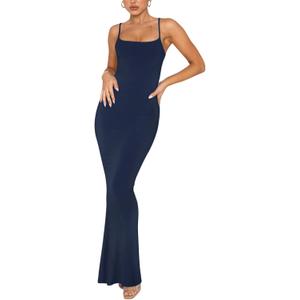 REORIA Women's Basic Sexy Lounge Slip Long Dress Elegant Sleeveless Backless Ribbed Bodycon Maxi Dresses (Navy Blue) X-Large REORIA Women's Basic Sexy Lounge Slip Long Dress Elegant Sleeveless Backless Ribbed Bodycon Maxi Dresses (Navy Blue) X-Large
