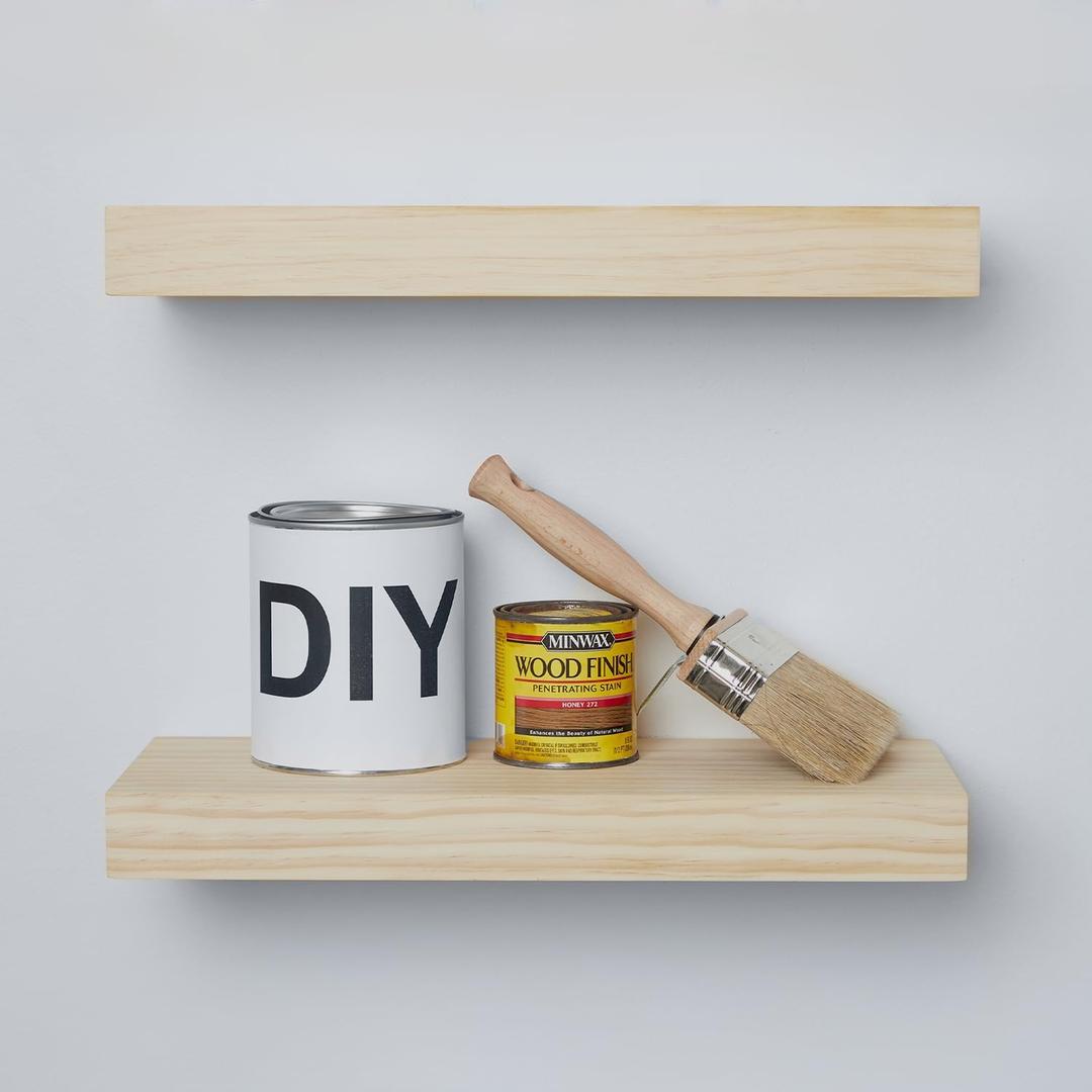 Homeforia 18 inch Wood Floating Shelves, High End Solid Natural Wood 18inch Floating Shelf for Wall Mounted, Unfinished Wooden 18in Floating Shelves, Heavy Duty Bracket, 18 X 6.5 X 1.75 inch, Set of 3