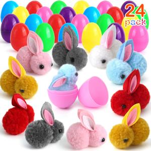 Easter Eggs Fillers with Bunny Plush, Easter Basket Stuffers for Kids Easter Eggs with Toys Inside, Easter Mini Stuffed Bunny Animal for Easter Eggs Hunts Party Favors Surprise Egg