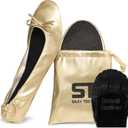 Silky Toes Foldable Flats for Women Purse Ballet Shoes Ballerina Slippers (Medium, Gold New)