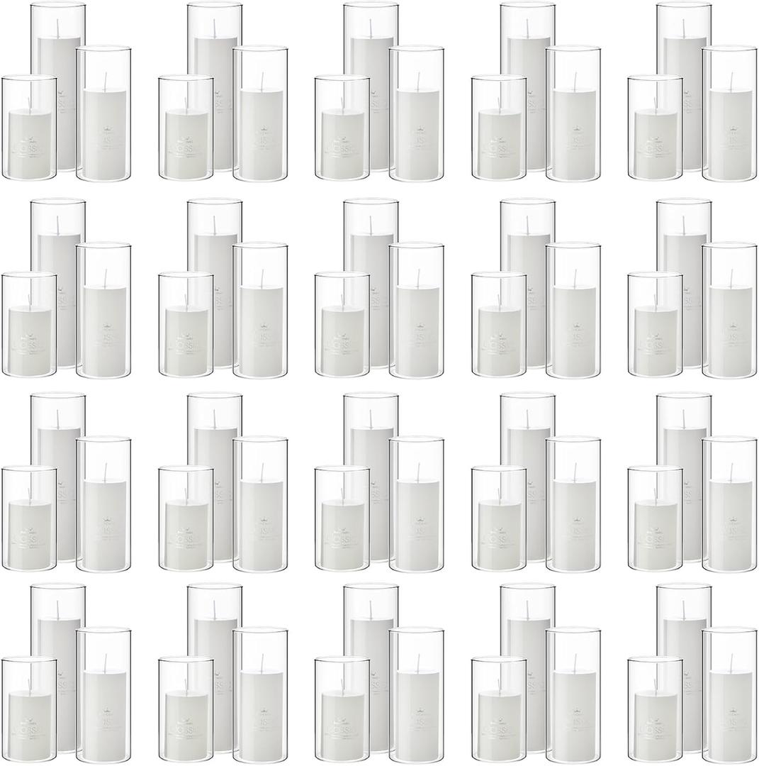 Shihanee 120 Pcs Pillar Candles and Glass Cylinder Vases Clear Cylinder Holders for Slim Pillar Candles Table Decoration (White)